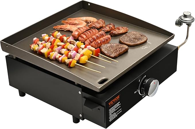 VEVOR Griddle, 16.9" Heavy Duty Manual Flat Top Griddle, Countertop Gas Grill with Non-Stick Cooking Plate, Steel Propane ...
