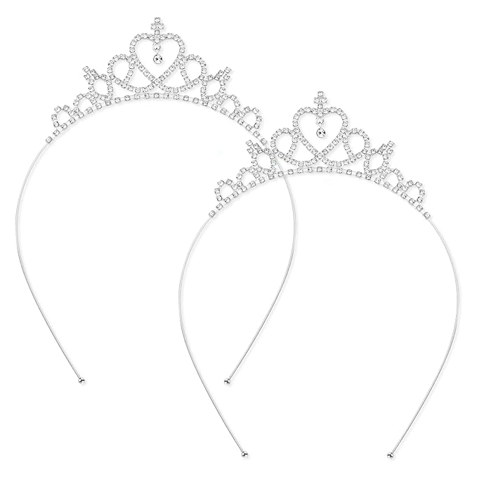 Vin Beauty 2 Pack Glittering Rhinestone Non-slip Crown Headbands for Girls Women Heart Rhinestone Tiara for Wedding Prom P...