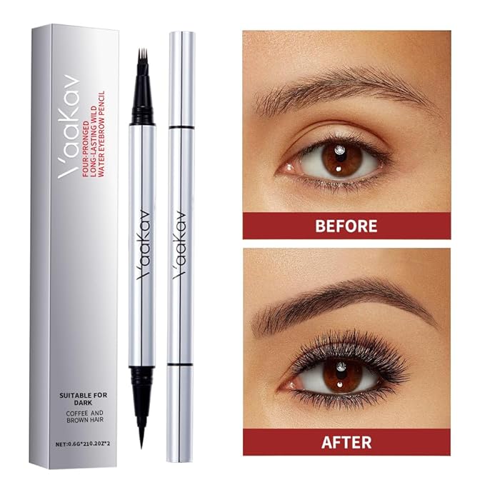 Dual-Ended Microblading Eyebrow Pencil for Women, 2 in 1 Liquid Eyebrow Pencil with Microblading Pen, Shaped Fill HairLike Waterproof Lasting Eyebrows(02 CARAMEL BROWN)