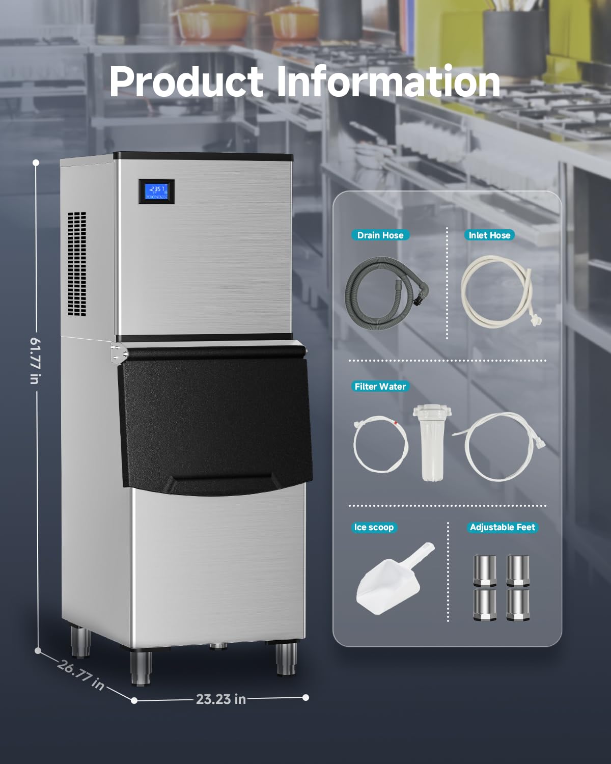 EUHOMY Commercial Ice Maker Machine, 550 lbs/24H Industrial Ice Machine with 300 lbs Storage Bin, SECOP Compressor, ETL Certified Stainless Steel Ice Maker for Bar, Cafe & Restaurant