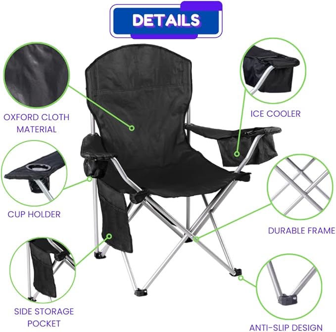 EZONE 4-Pack Camping Chairs with Built-in Ice Cooler, Portable Chair, Storage Pocket, Cup Holder, and Carry Bag Perfect for Camping, Tailgating, Fishing, Beach, and Lawn (4, Black)