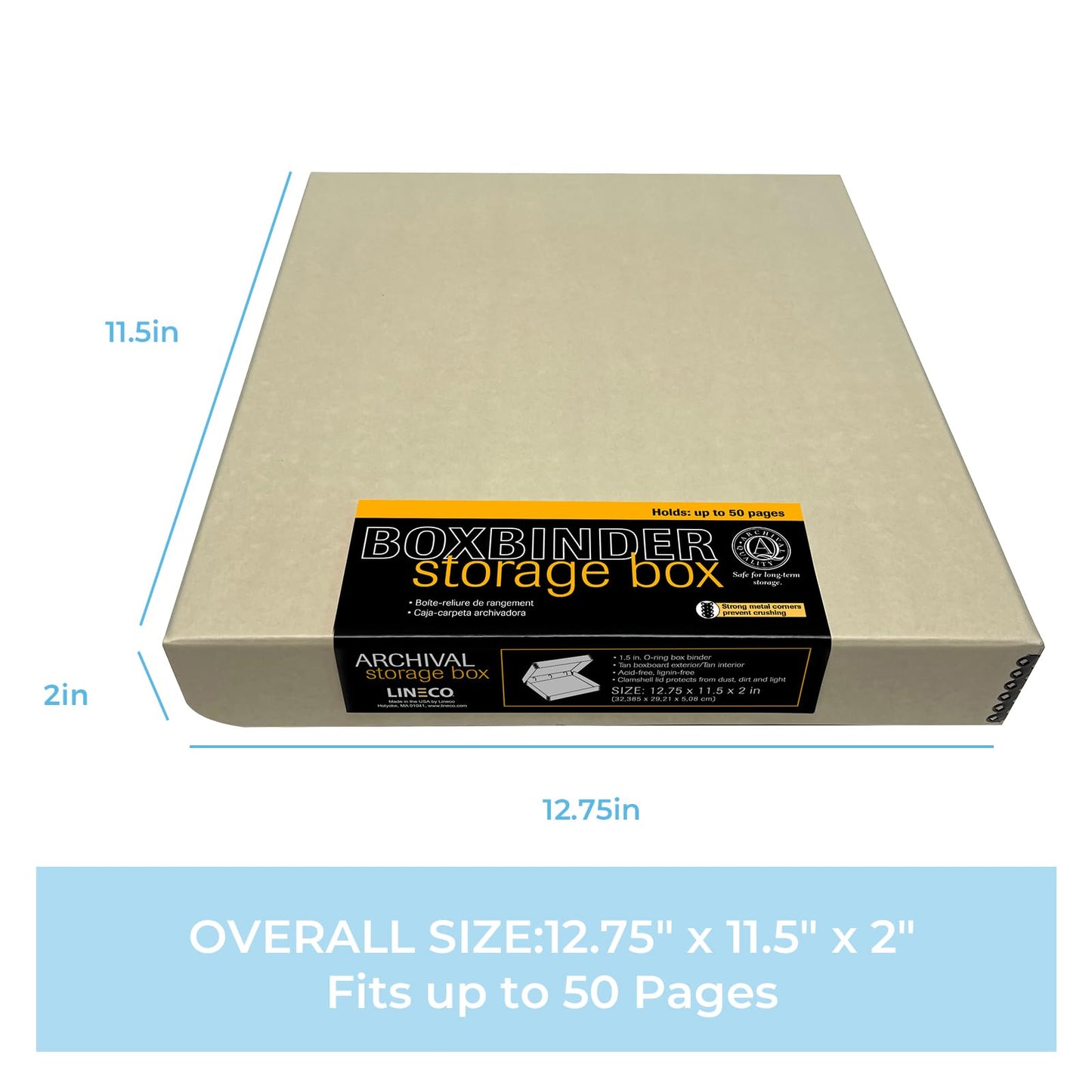 Lineco, Archival Tan 3-Ring Binder Preservation Album Box 12.25 X 11.25 X 2 Inch. Unique Design To Store, Preserve, Organize Pho
