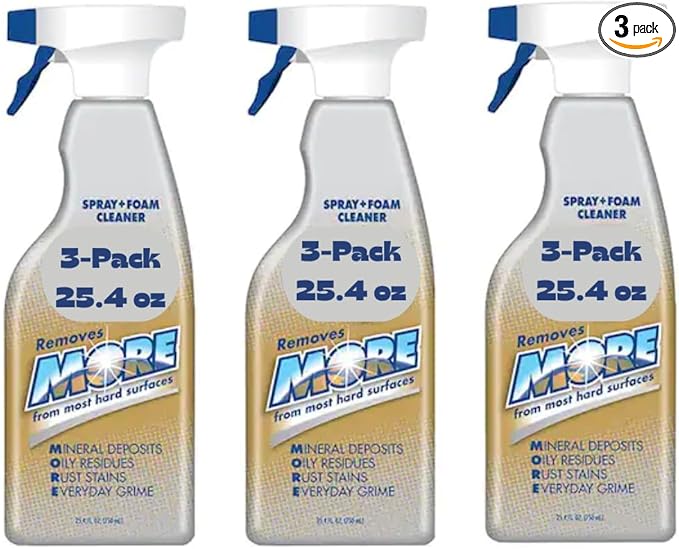 More Spray & Foam Cleaner, 25.4 oz (3-Pack) Powerful Multi-Surface Cleaner for Rust, Grease & Grime – Works on Stainless Steel, Tile, Brass, Copper & More (More Spray and Foam)