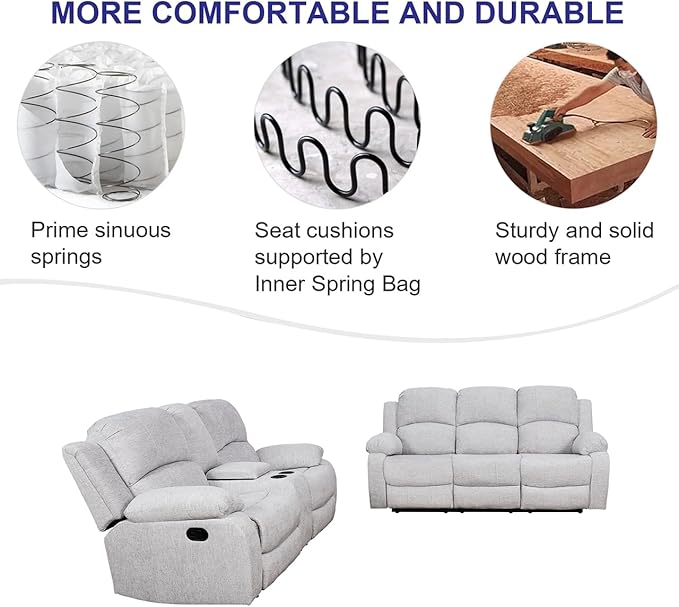 A Ainehome Living Room Furniture Set Leather Recliner Sofa Set Loveseat Chair Furniture Sofa Set for Living Room/Small Space/Rv/House/Office/Theater Seating (A-Grey White Microfiber, Sofa+Loveseat)