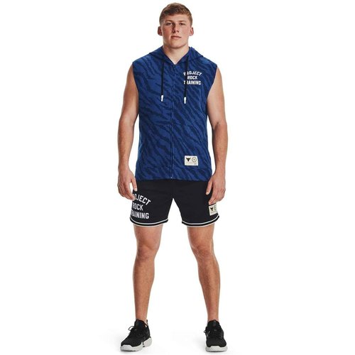 Under Armour Men's Project Rock Rival Fleece Sleeveless Printed Full-Zip, Blue Mirage/White, Small