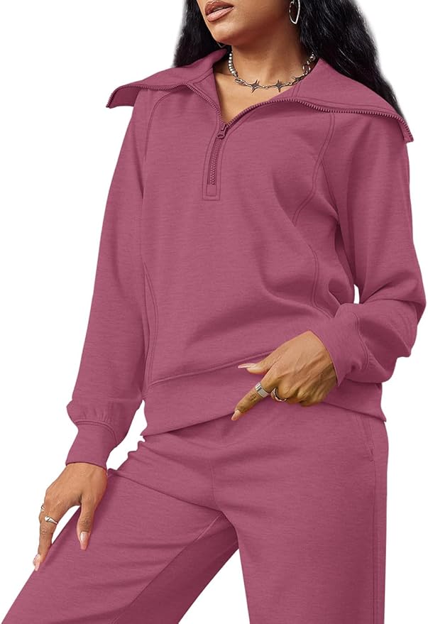 XIEERDUO Lounge Sets For Women 2025 Half Zip Sweatshirt And Wide Leg Sweatpant 2 Piece Outfits Sweatsuit Tracksuit