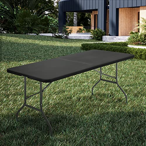 MoNiBloom 6Ft Folding Table, Heavy Duty Portable Plastic Dining Tables Fold in Half Indoor Outdoor Desk w/Handle, Lock for...