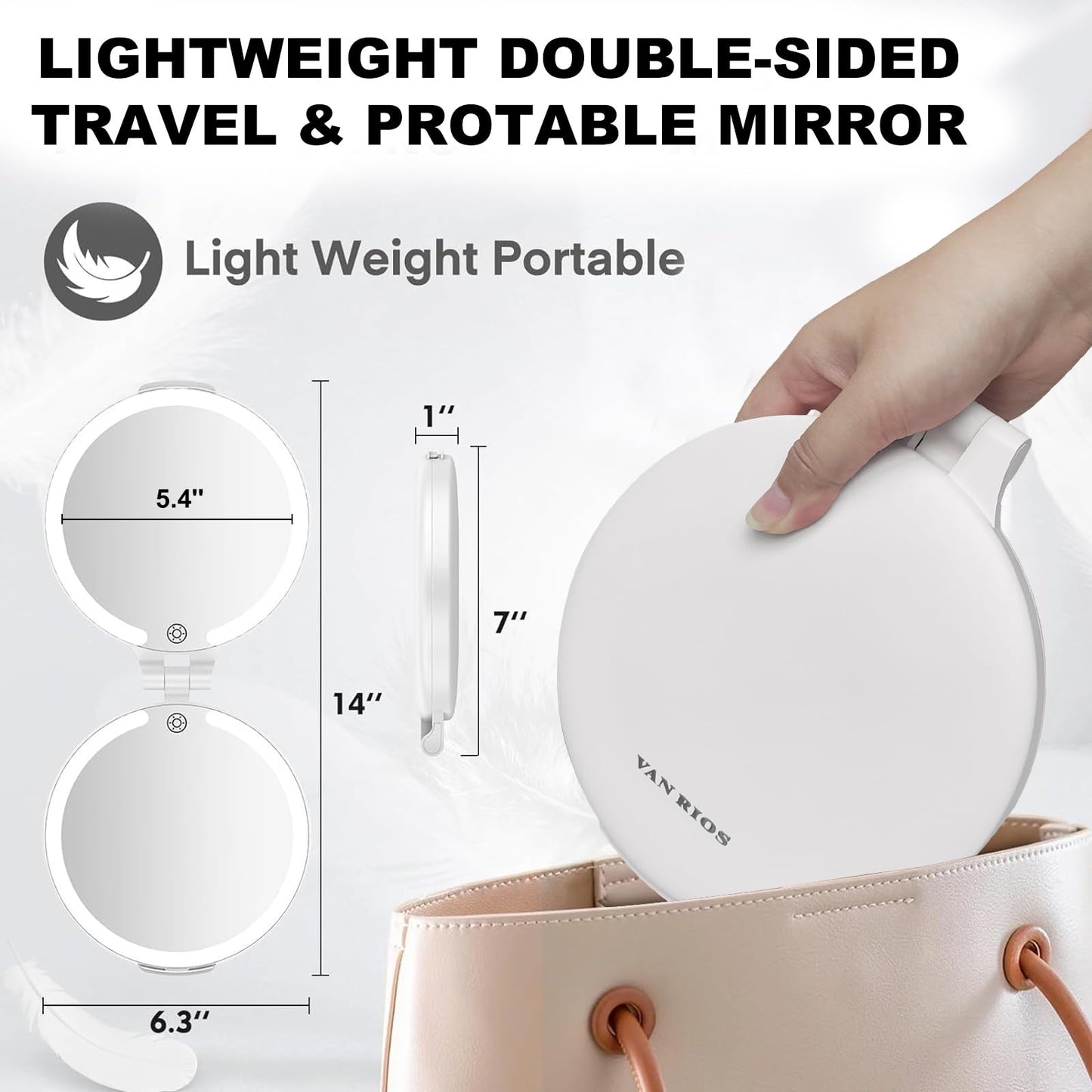 VANRIOS 96 LEDs ' Folding Rechargeable and 10x Magnification Makeup Mirror with Lights,6.3 Inch Double Sided Portable Travel Mir