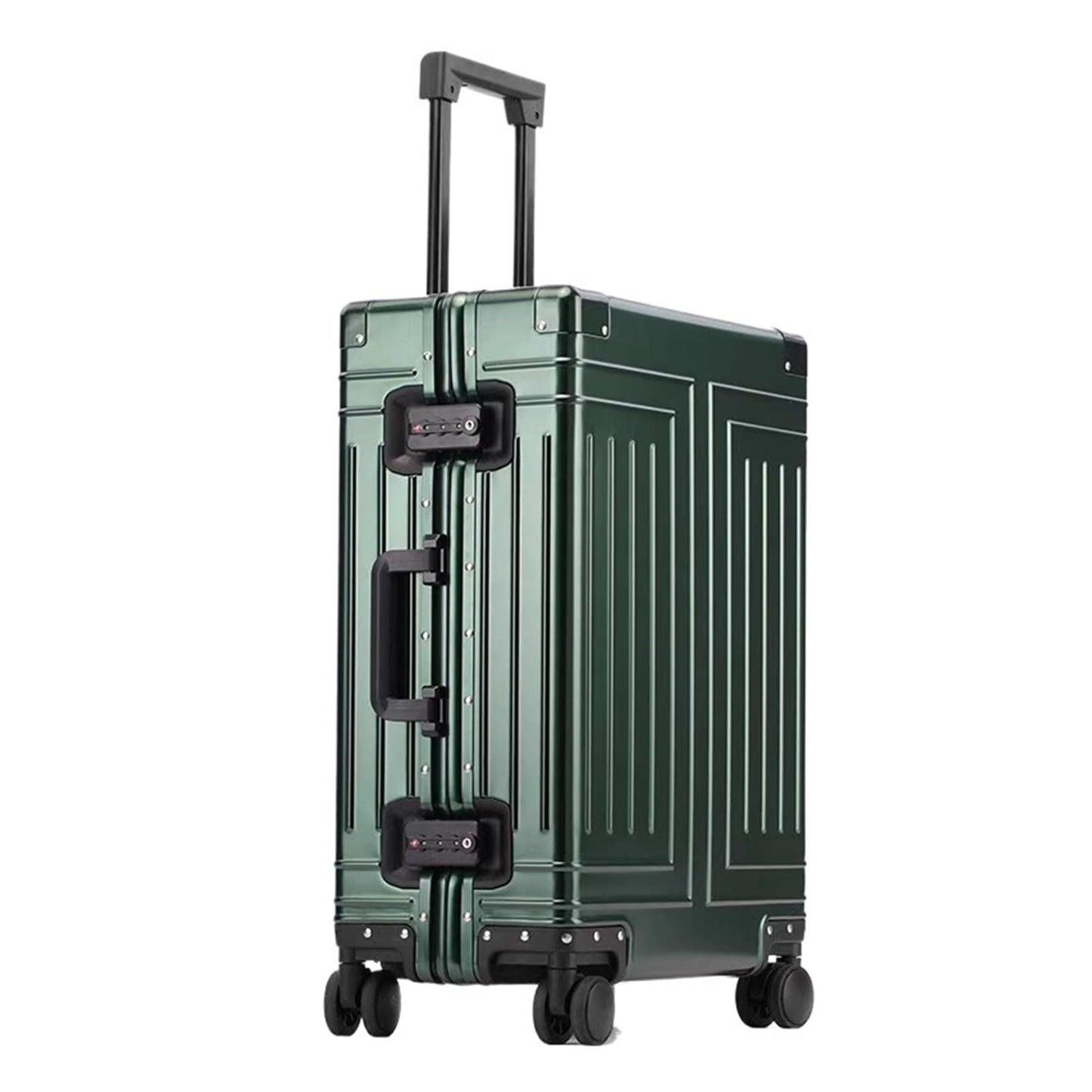 MUdson Trunk 20" 24" 26" 29" Inch Aluminum Trolley Suitcase Metallic Cabin Luggage Trolly Bag with Wheels Durable (Color : Green, Size : 20")