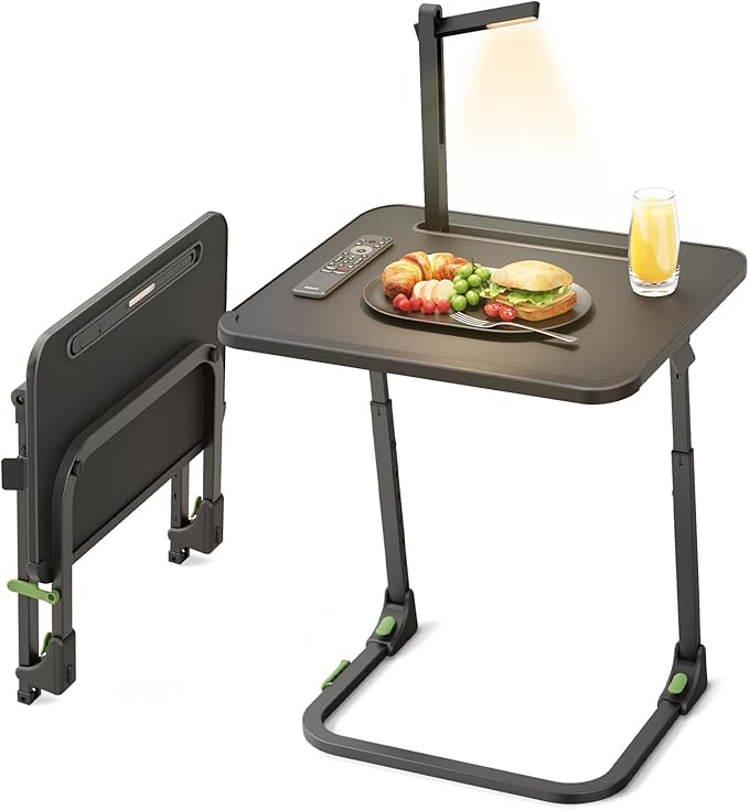 SAIJI Upgraded Small Folding Table, Height & Tilt Adjustable Sturdy TV Dinner Tray Tables, Multifunction TV Trays for Eati...