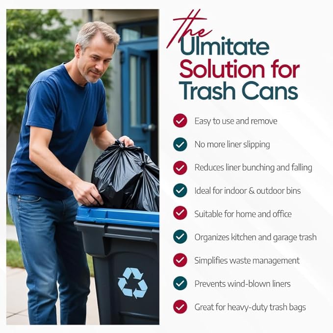 Rubber Bands 55 Gallon Trash Cans - Garbage Bag Holder - Heavy Duty - Pack of 6