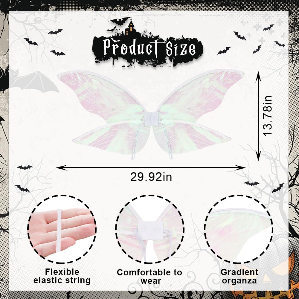 ALIBBON Fairy Wings White Transparent Fairy Wings Costume for Women, Butterfly Wings Princess Angel Elf Dress Up Accessories for Halloween Xmas Party Cosplay Costume Holiday Decorations
