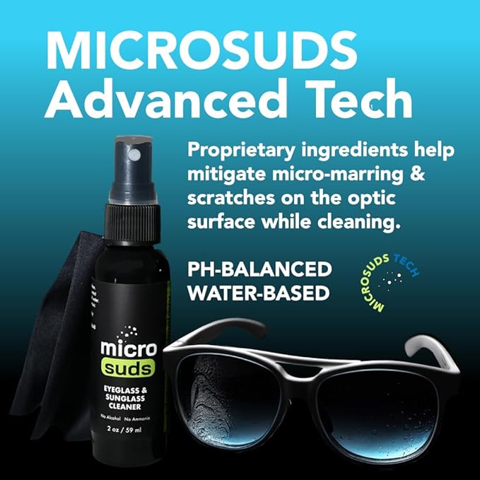 Advanced Eye glass Cleaner Spray Kit | (2x) Glass Cleaner Sprays 2oz & (2x) Glasses Cleaning Cloth | Formula Mitigates Scratches for Eyeglasses, Laptop, Screens | USA MADE (4 piece set)