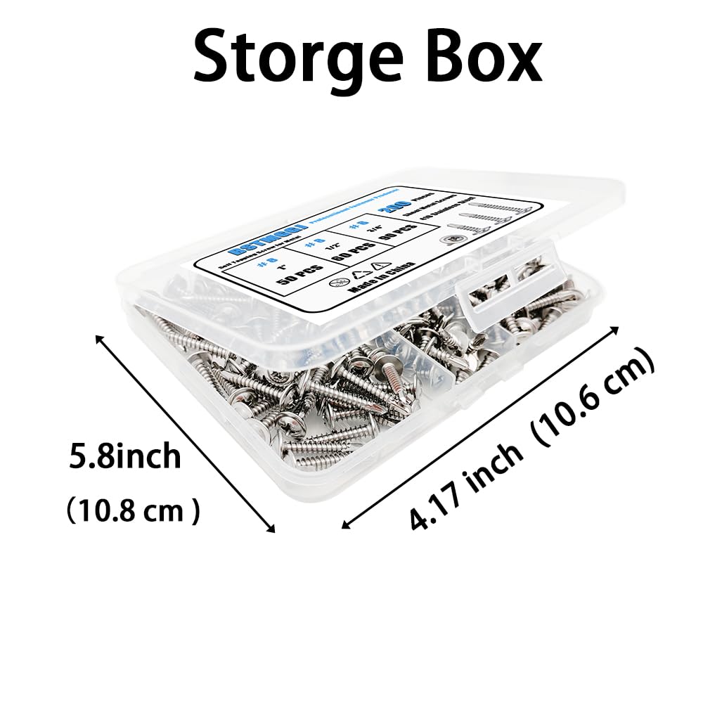 BSTMGGJ 200pcs #8 Self Tapping Screws for Metal,410 Stainless Steel Sheet Metal Screws Assortment Kit, Self Drilling Screws (1/2", 3/4", 1") Modified Truss Head