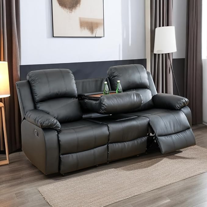 A Ainehome Living Room Furniture Set Leather Recliner Sofa Set Loveseat Chair Furniture Sofa Set for Living Room/Small Space/Rv/House/Office/Theater Seating (A-Black Leather, Sofa(3seater))