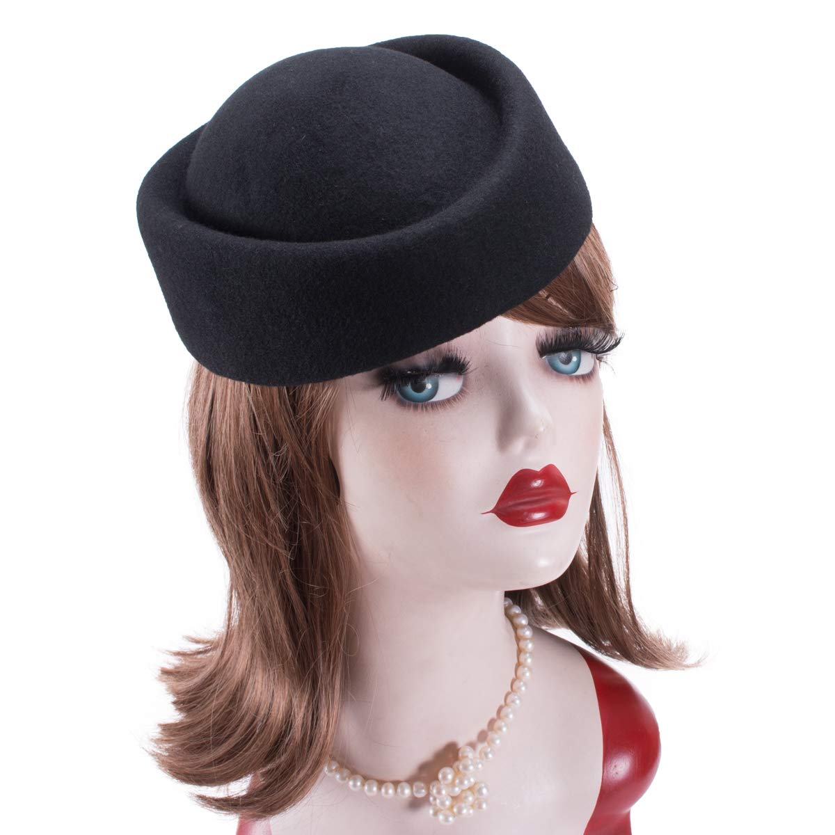 Lawliet Cocktail Fascinator Base Wool Air Hostesses Pillbox Hat Millinery Making A139 (Black)