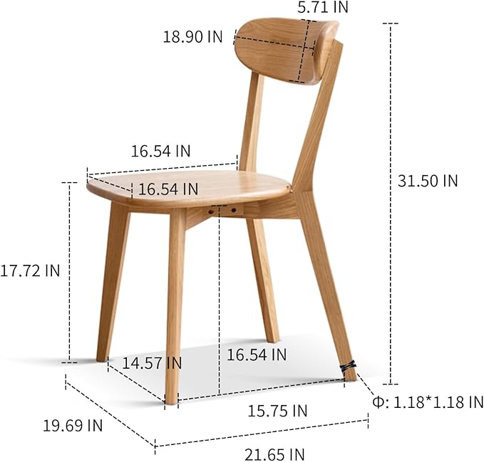 Hymus 100% Solid Oak Wood Dining Room Chairs - Practical Kitchen Chairs for Dining Room, Kitchen, Living Room (1, Natural)
