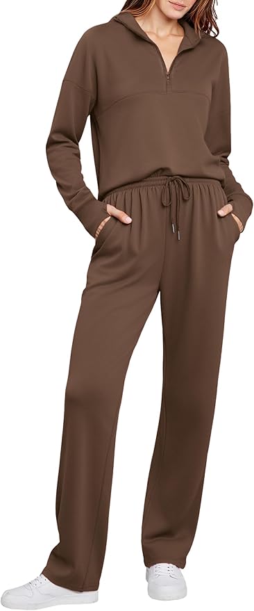 Totatuit Womens Sweatsuits 2 piece Set Lapel Half Zip Lightweight Sweatshirts and Wide Leg Pants Tracksuit Lounge Sets