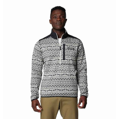 Columbia Men's Sweater Weather Printed Half Zip II, Dark Stone Madras Tonal, Medium