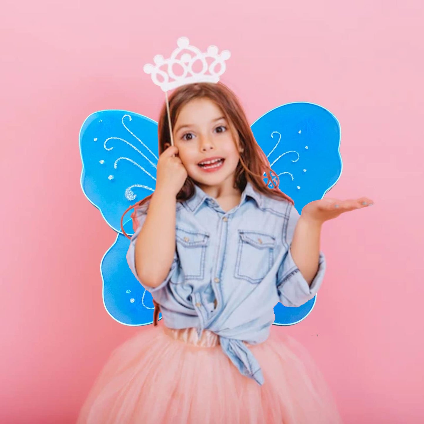 NENMATTE Fairy Girls Wings for Kids,Sparkle Angel Wings Butterfly Wing for Birhday Party Halloween Costume Dress Up for Kids Women (Blue)
