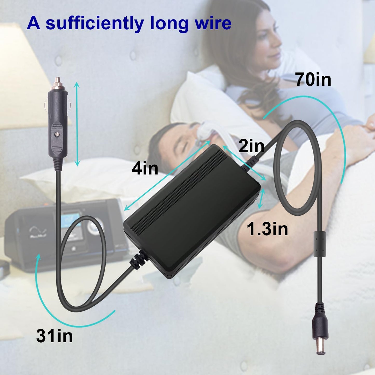 90W Car Charger Adapter for Resmed S10 Series CPAP ResMed Airsense 10 S10 AirCurve 10 Series Resmed S10 370001 37297 Rockpals 300W/500W Vehicle Power Supply