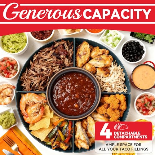 SugarWhisk Lazy Susan Taco Bar & Condiment Containers with Lids, 4 Taco Holders for Taco Tuesday Kit, Fondue Pot for Taco ...