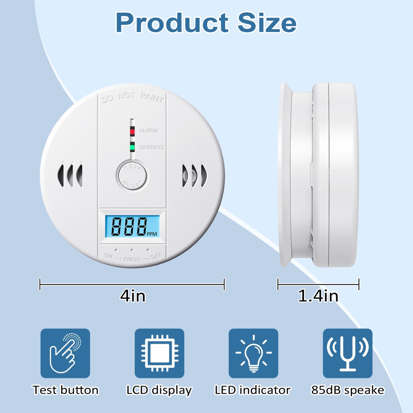 3 Pcs Carbon Monoxide Detectors, CO Detector, Carbon Monoxide Alarm Battery Powered with LCD Display, CO Alarm Carbon Monoxide Detector for Home (Batteries Included)