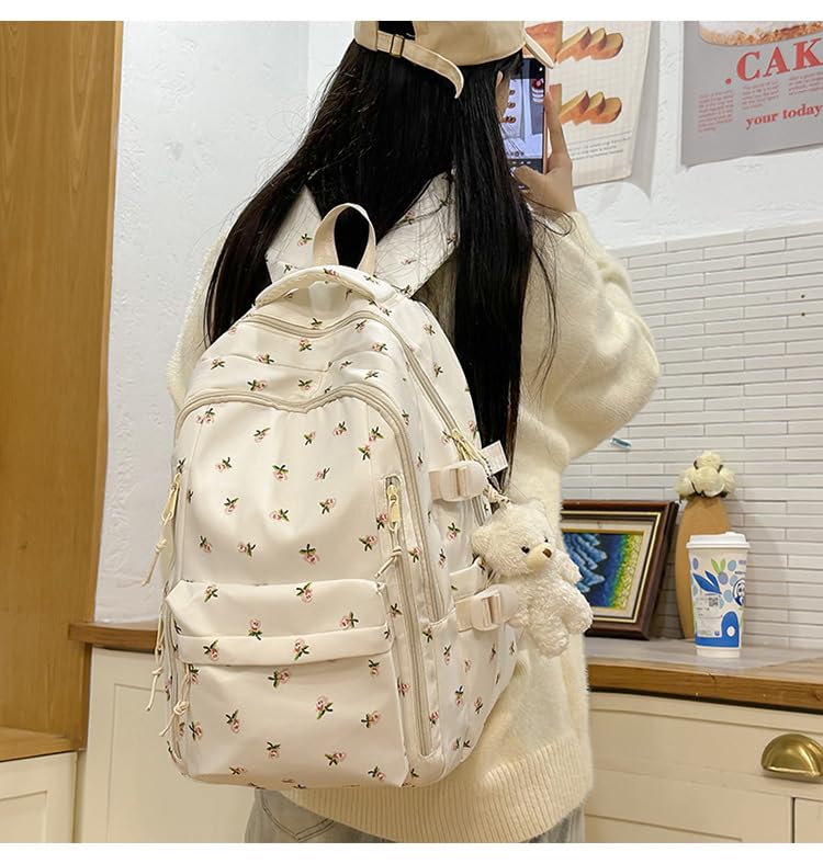 MININAI Cute Floral Printed Backpack for Women Preppy Kawaii Aesthetic Laptop Bookbag Coquette Work Travel College Daypack...