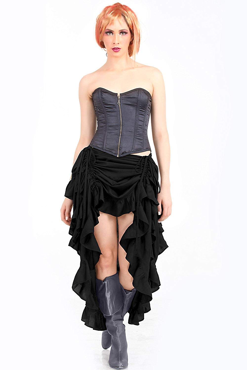 ThePirateDressing Steampunk Victorian Cosplay Costume Womens Gothic High - Low Show Girl Skirt -C1367-Black-S