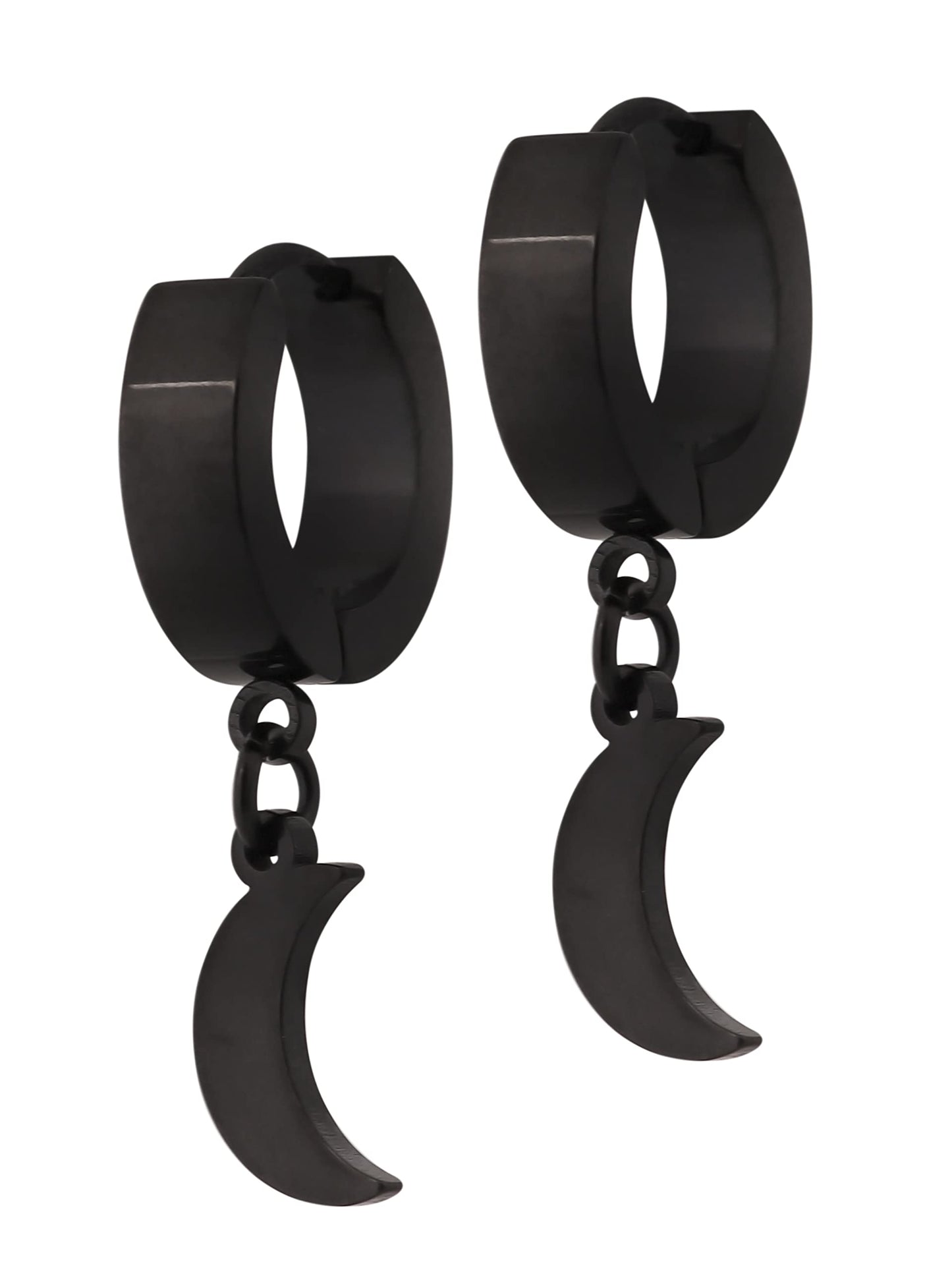 Sacina Black Crescent Moon Earrings - Gothic, Goth, Grunge & Emo Styles - Stainless Steel, No Gemstone
