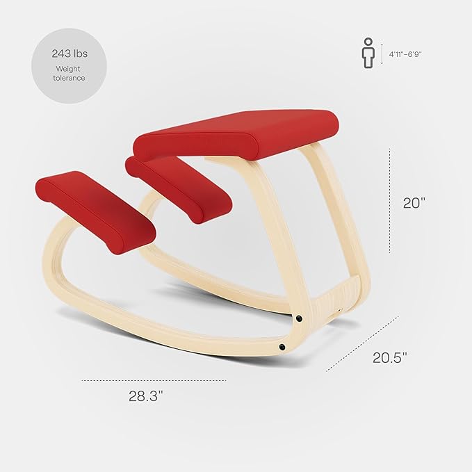 Varier Variable, The Original Kneeling Chair, Ergonomic Chair, Natural/Red, 10 Year Warranty, Design by Peter Opsvik