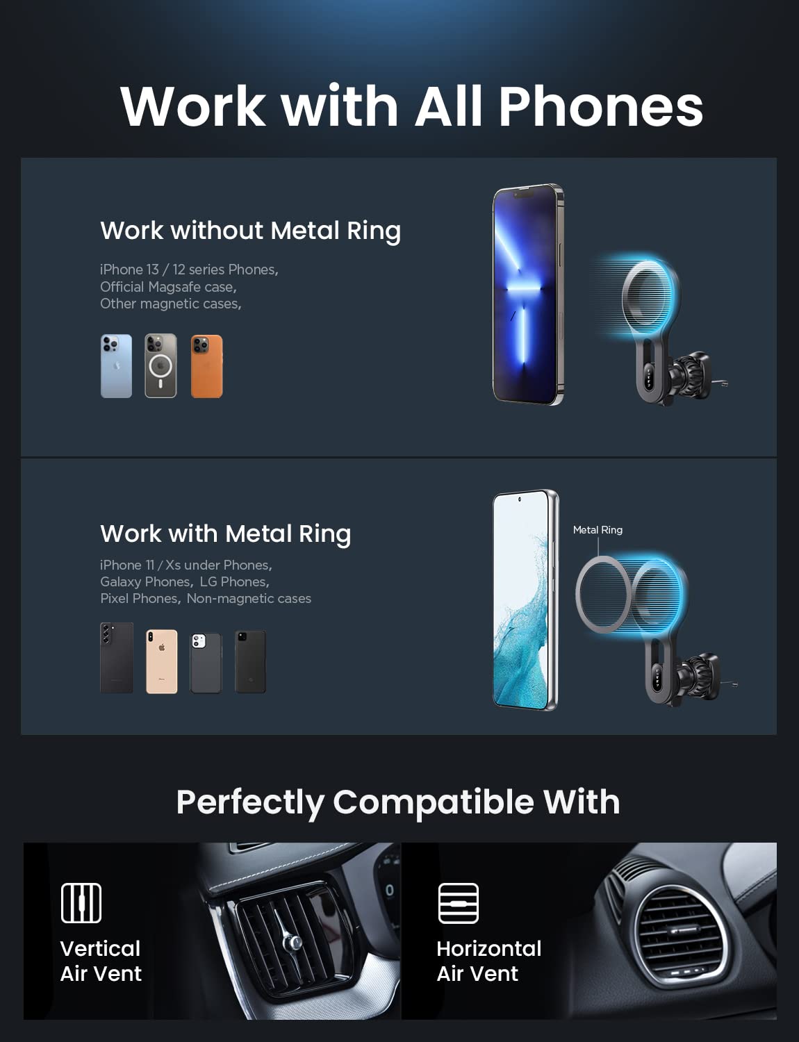 LISEN for MagSafe Car Mount Magnetic Car Phone Mount, Air Vent Phone Holder Car [Super Strong Magnets] Hands Free Cell Phone Holder 17X Strong Clip Car Accessories fit iPhone 16 15 14 13 Pro Plus Max