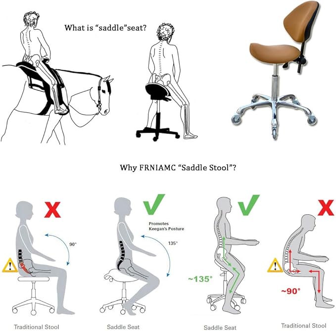 FRNIAMC Adjustable Saddle Stool Chairs with Back Support Ergonomic for Medical Clinic Studio Salon Office and Home (Camel)