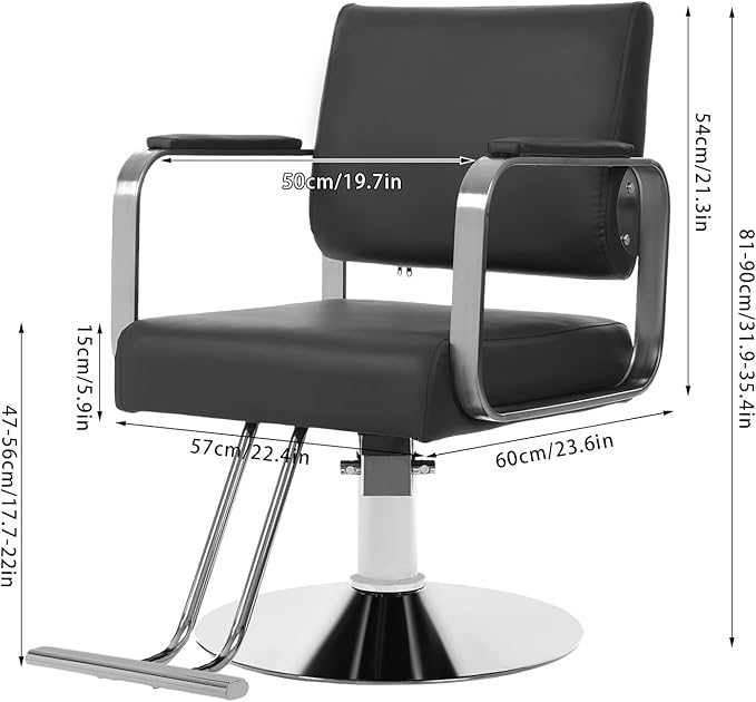 Barber Salon Chair, 440lbs Adjustable Beauty Spa Hair Styling Salon Chair 360° Rotatable Multi-Function Barber Chair with Footrest for Barber Shops Homes & Spas (Black+Silver)