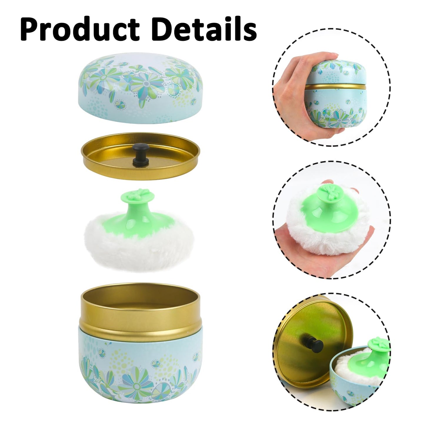 ASUNFO 2 Pcs Body Powder Puff and Container Large with Powder Puffs Empty Bath Dusting Box for Women Light Yellow & Light Blue