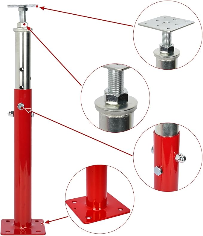 2 PCS Adjustable House Jacks Post for Leveling, 19"- 36"(1'7"-3') Floor Joist Support Jack for Basement and Crawl Space, 4400 lbs Max Load Capacity(Each), Galvanized Steel, Red