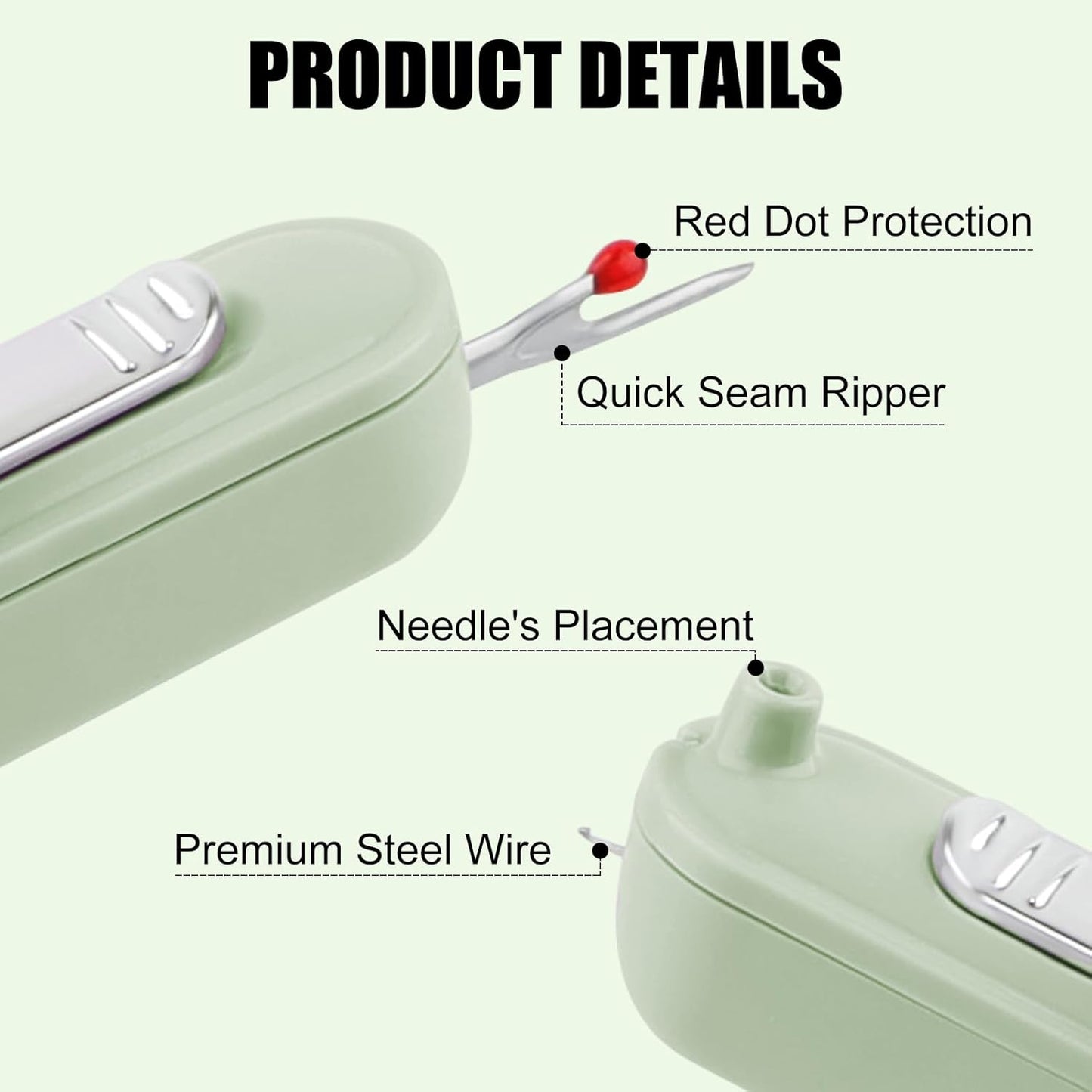 Needle Threaders, 2 in 1 Plug-in Needle Threader Seam Ripper Tool, Automatic Stretchable Seam Rippers for Sewing, Hand Quilling Supplies,Embroidery Stitch Removal(Green/Yellow)