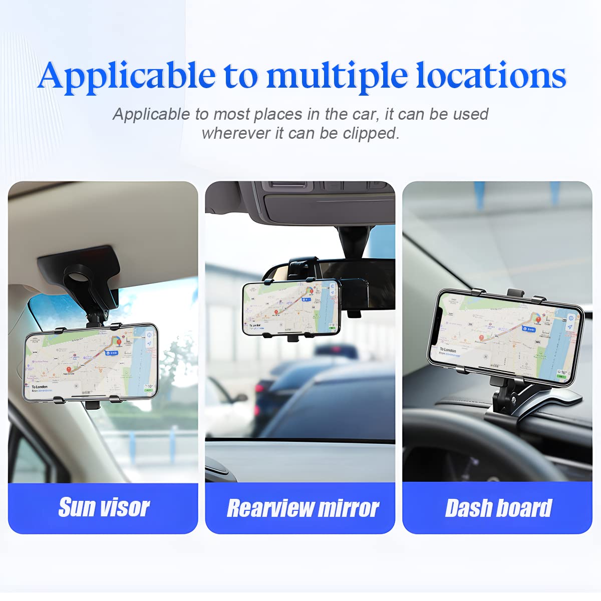 Zipelo Car Phone Mount, Abs Cell Phone Holder For Car, 1400 Degree Rotation Dashboard Cell Phone Holder, Mobile Clip Stand For 3