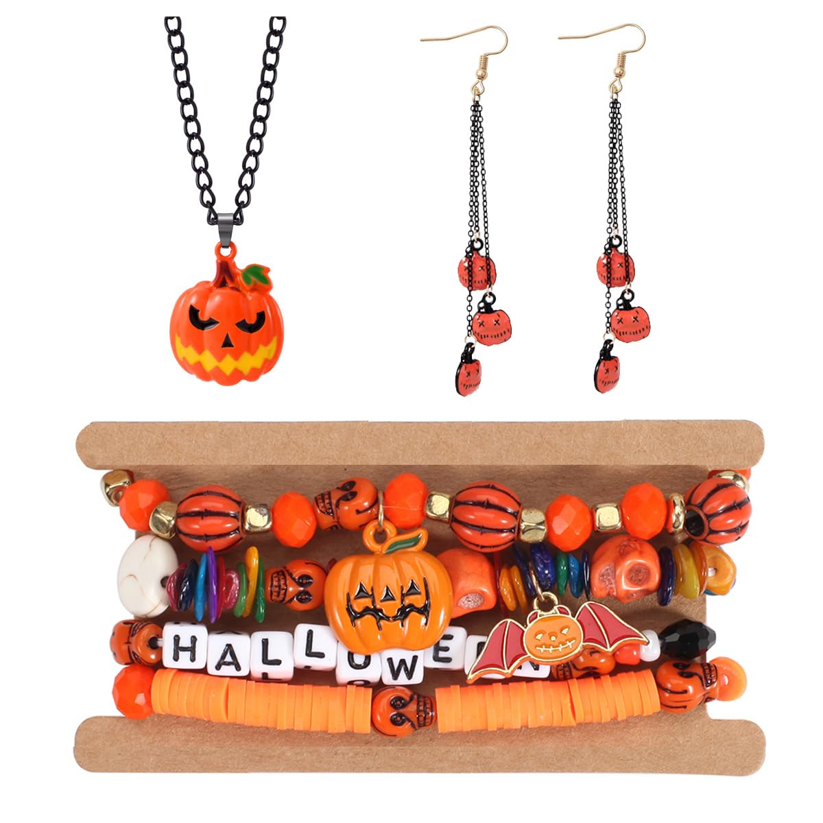 QWALIT Halloween Accessories: Earrings, Jewelry, Bracelets, Necklace, and Pumpkin Charm Bracelet for Women
