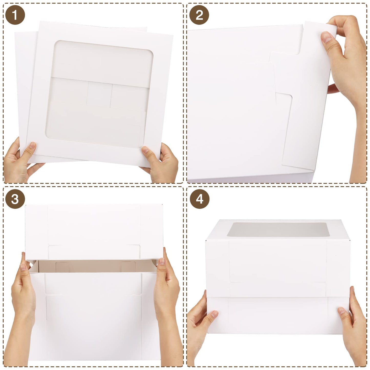 Moretoes 10pcs Cake Boxes 12x12x8 Inch White Bakery Boxes with Window Tall Dessert Cardboard Containers for Cakes Cupcakes Pies Donuts Cookies, for Valentine's Day Mother's Day