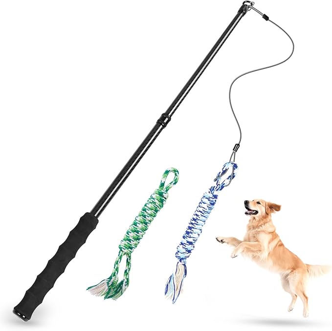 Msnaile Carbon Fiber Flirt Pole for Dogs, 0.2 Pounds Lightweight Dog Flirt Pole for Large Medium Small Dogs, Telescopic Fl...