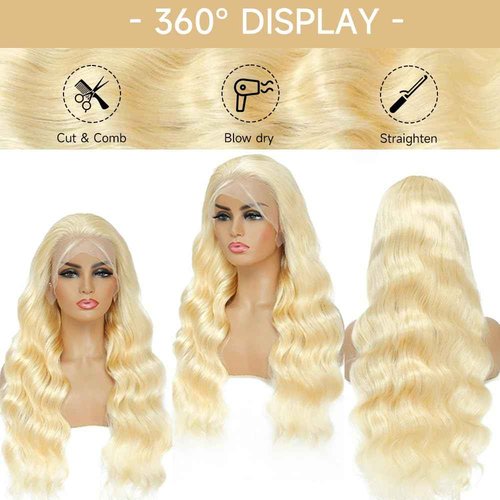 KEGOO 613 13x6 Lace Front Wig Human Hair 28 Inch Blonde Wig Human Hair 200% Density Body Wave HD Blonde Lace Frontal Wig Pre Plucked 613 Lace Front Wig Human Hair