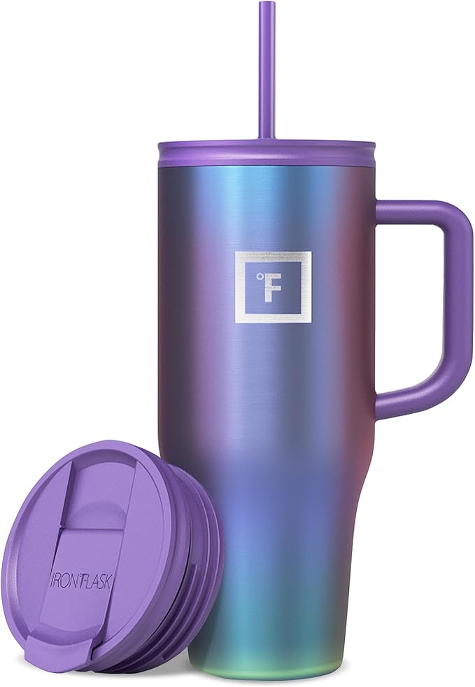 IRON °FLASK Co-Pilot Insulated Mug w/Straw & Flip Cap Lids - Cup Holder Bottle for Hot, Cold Drink - Leak-Proof - Water, C...