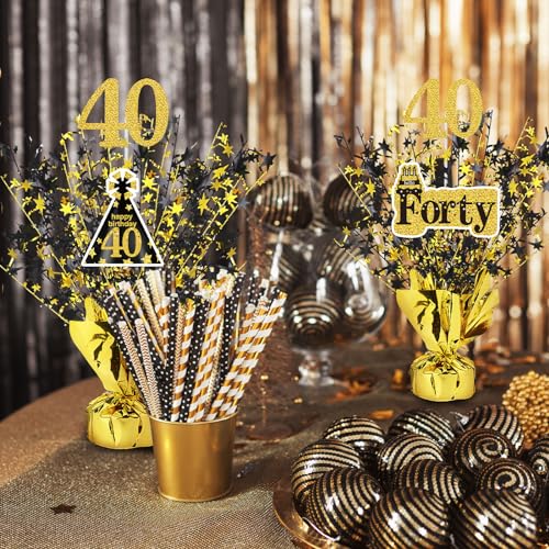 Tatuo 4 Pcs Metallic Foil Spray Centerpiece Happy 30th 40th 50th 60th Years Centerpiece Table Decorations for Black and Go...