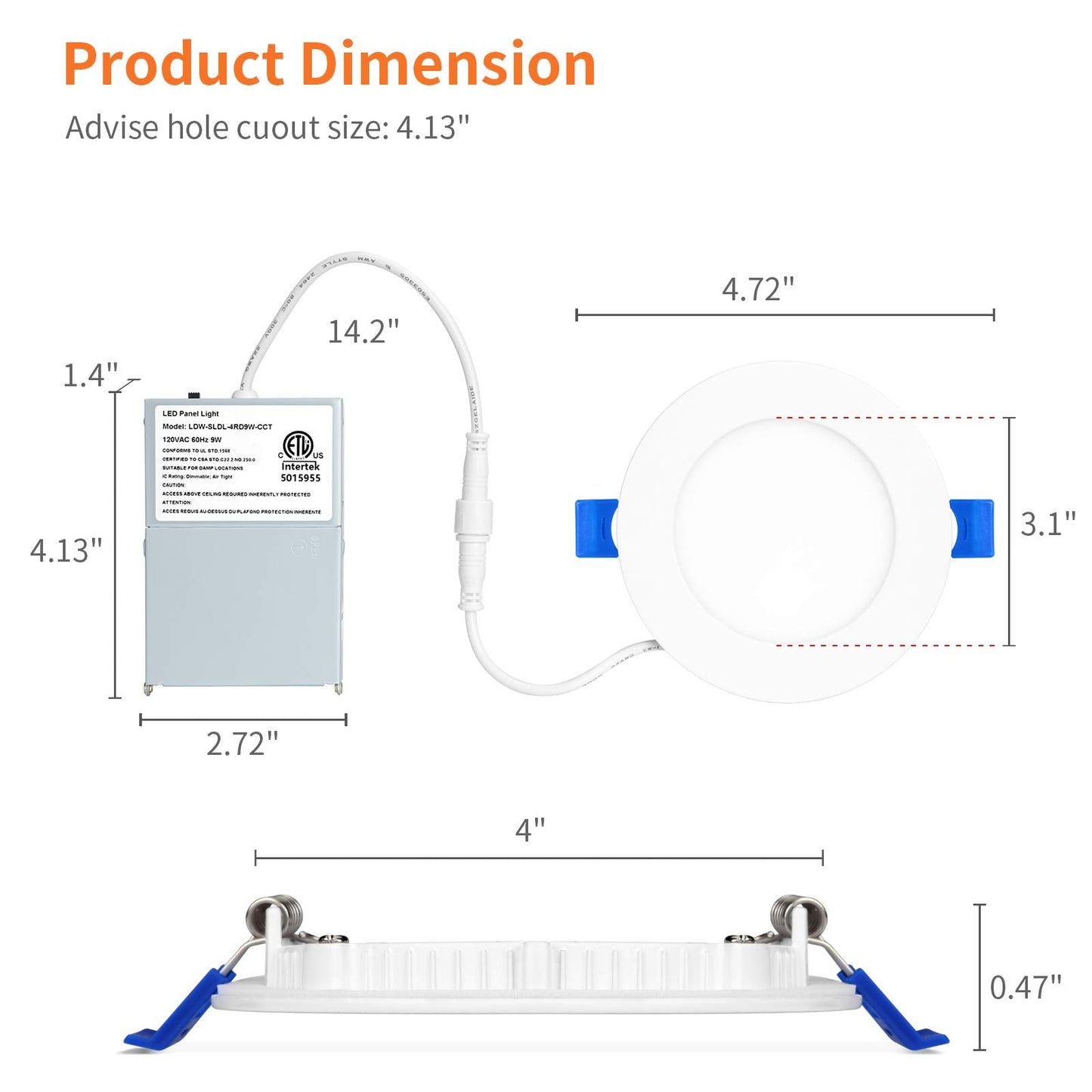 Meconard 6 Pack 4 Inch LED Recessed Ceiling Light with Junction Box, 2700K/3000K/3500K/4000K/5000K Selectable, 9W=75W 750LM, Dimmable Canless Downlights, ETL and Energy Star Listed