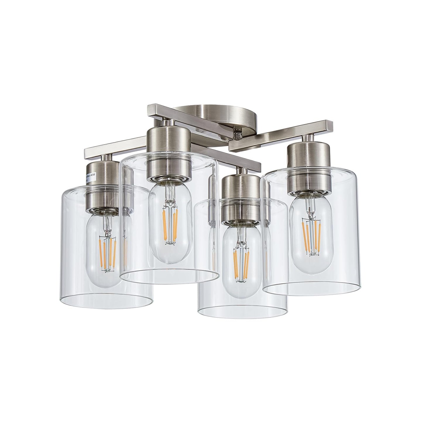 DIDUIO Semi Flush Mount Ceiling Light Kitchen Lighting Fixtures Ceiling Brushed Nickel Kitchen Cieling Light Fixtures with Clear Glass Shade for Dining Room Bedroom Living Room Hallway E26 Scoket