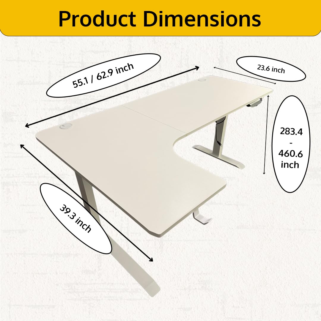 Standing Desk - 63 x 24 Inch L Shaped Electric Height Adjustable Desk - Ergonomic Left Corner Work Station Setup for Home Office, Gaming, Sit Stand, Large L Shaped Wooden Table for PC Computer, Laptop
