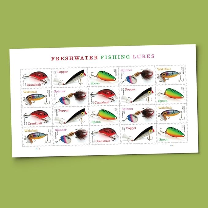 Freshwater Fishing Lures 2025 (Sheet of 20) First-Class Mail Forever Postage Stamps