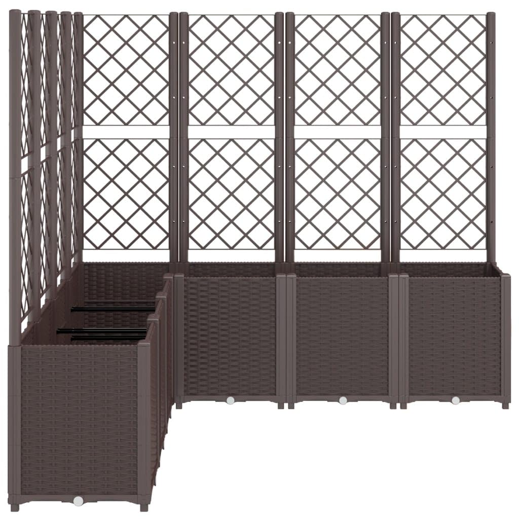 Xolmizyn Modular Garden Planter with Trellis, 63 x 63 x 55 Inch Large Outdoor Raised Bed for Climbing Plants, Weather Resistant Synthetic Polypropylene Plant Box, Brown