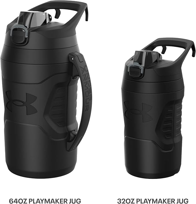 Under Armour 32 oz Insulated Water Bottles - Sports Water Jug with Fence Hook, Leak Resistant for Baseball, Football & More, 32 oz Insulated, Jet Grey/Black